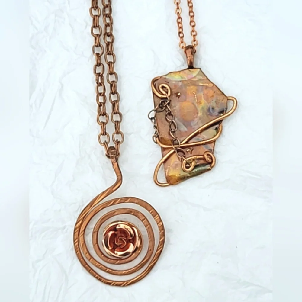 HANDCRAFTED COPPER PENDANT NECKLACES - LOT OF 2 - Picture 1 of 7